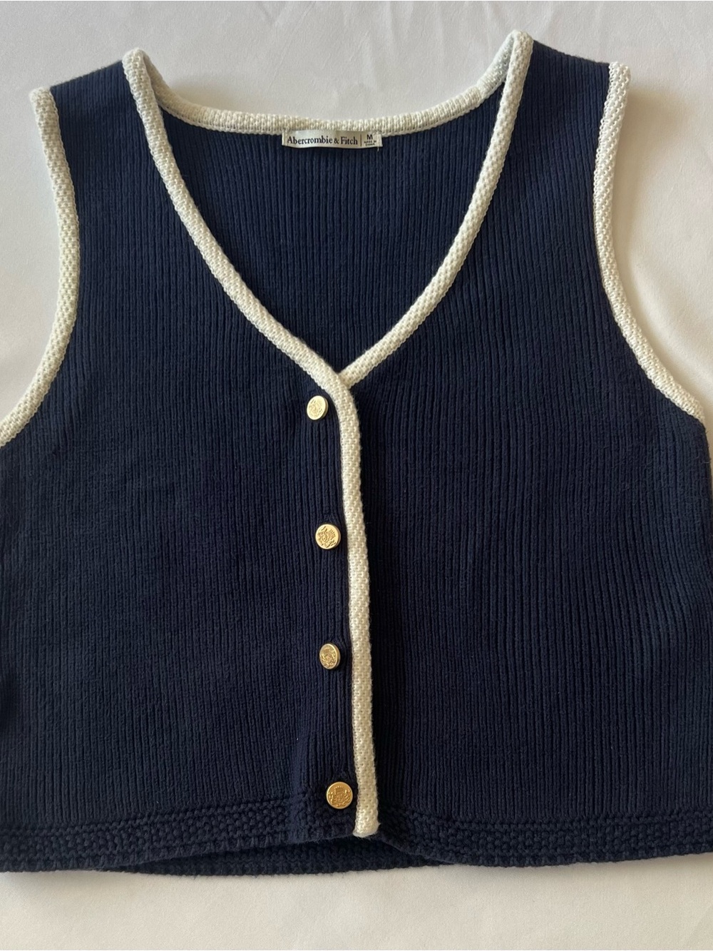 Abercrombie & Fitch V-Neck Cutaway Sweater Vest Blue & White Medium